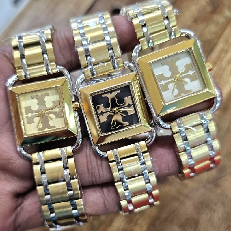 Tory Burch The Miller Square Dual Tone Gold Jam Tangan Wanita Original