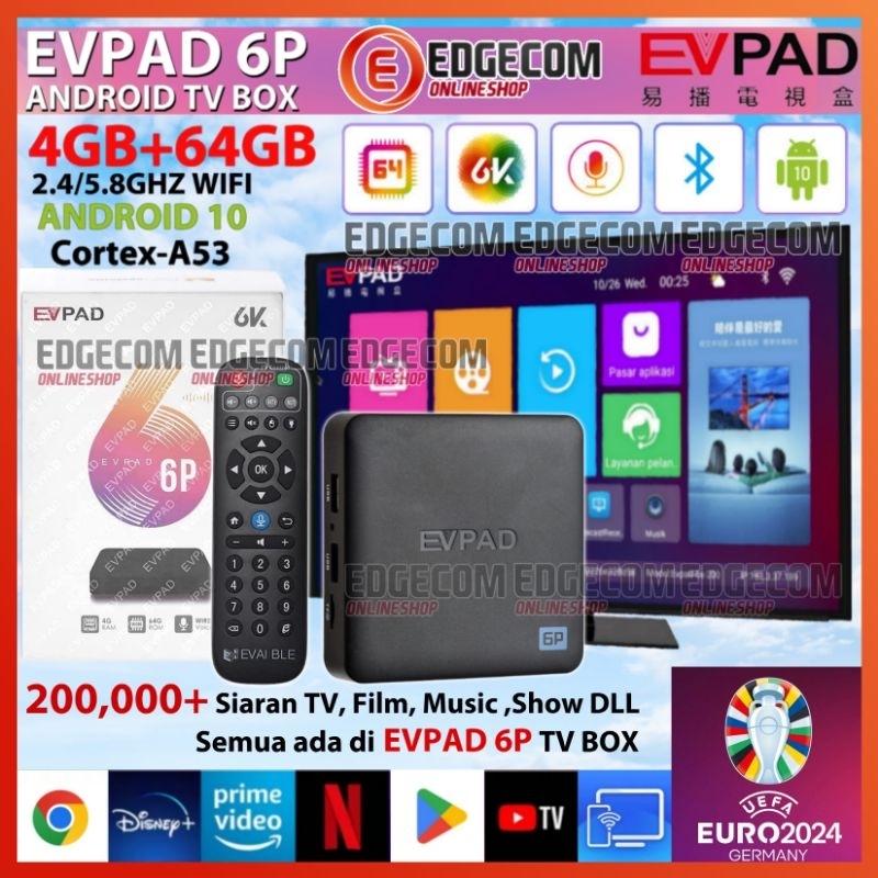 EVPAD 6P ANDROID SMART TV BOX 4K 4GB+64GB 6K ALL CHANNEL TV  WIFI BT5.0 ANDROID 10