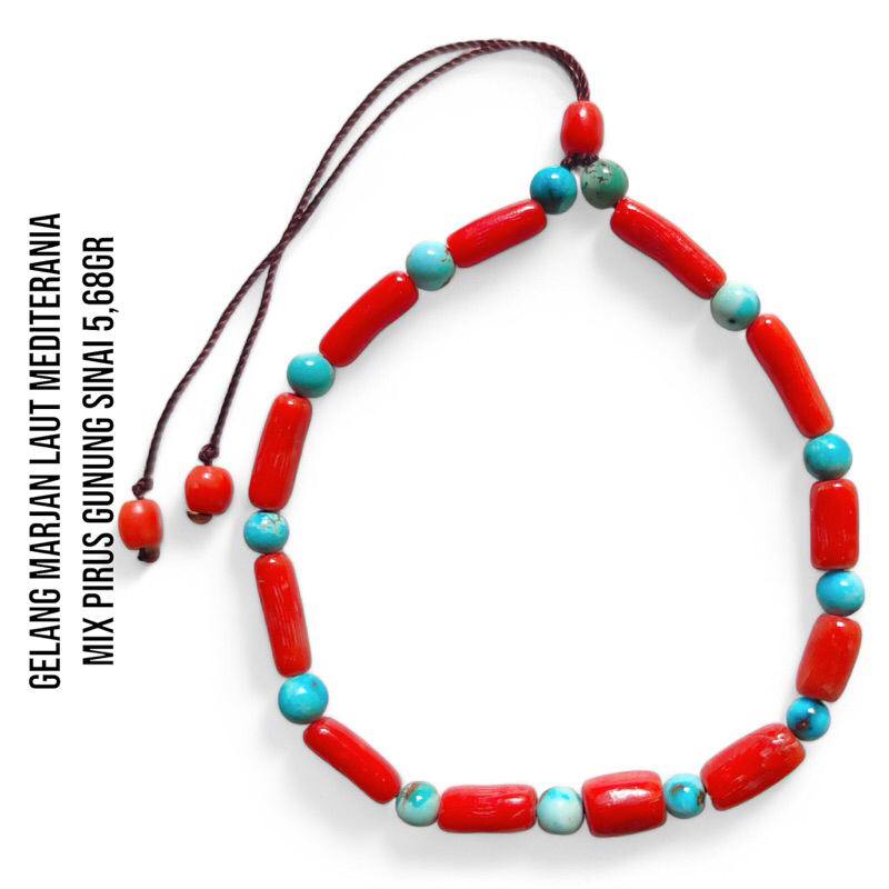 Gelang Red Coral Marjan Asli Mediterania Mix Pirus Asli Turquoise Sinai