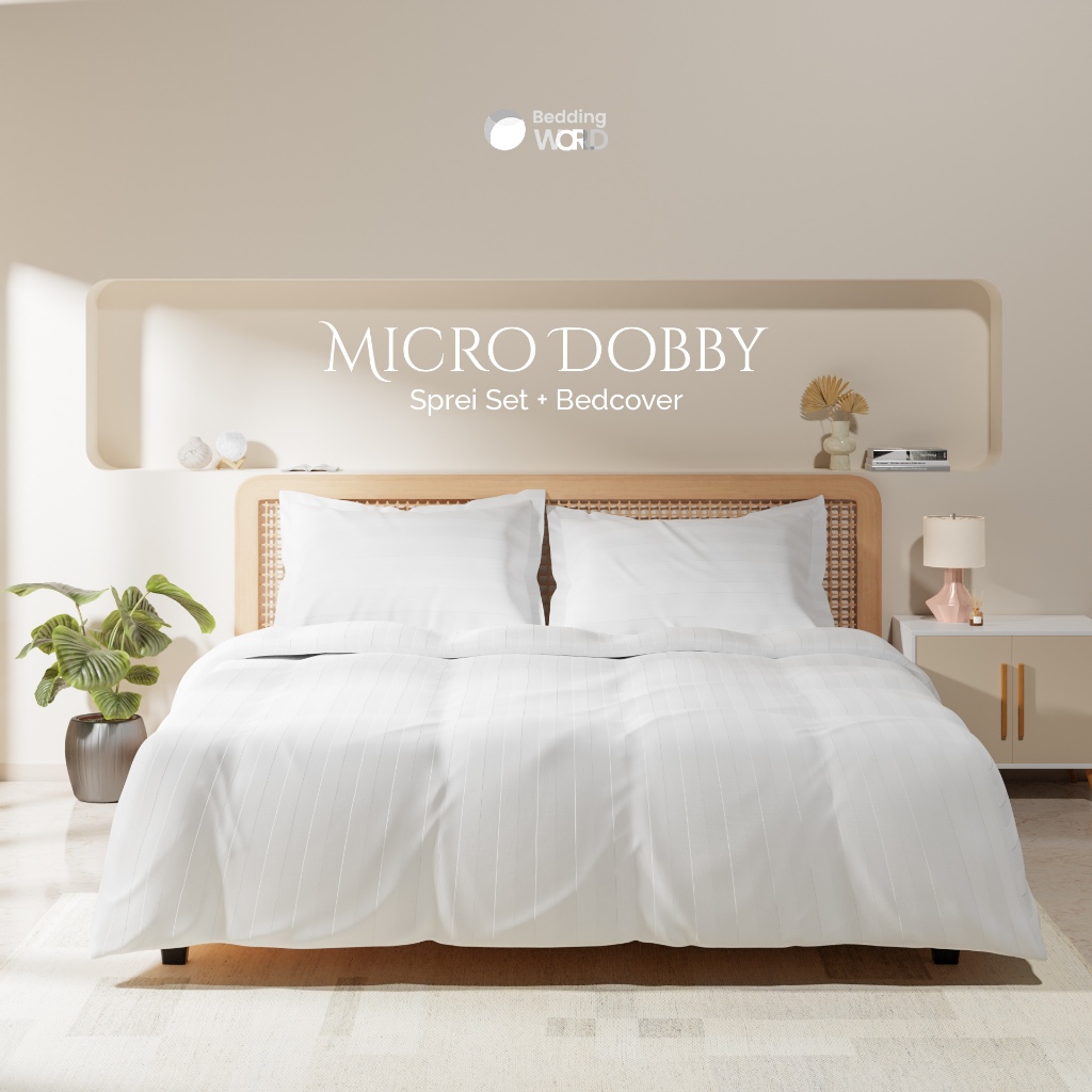 Promo Bedcover Set Putih Salur Hotel Micro Dobby Premium Tebal / Sprei putih polos hotel / sprei dol
