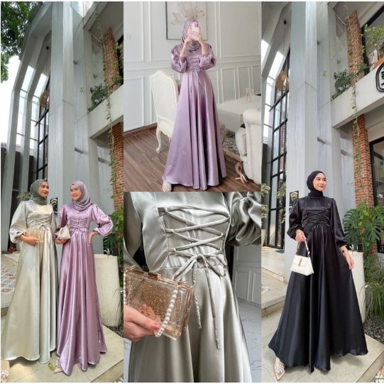 Amara Mila Dress Cradenza Satin Silk Premium / Dress kondangan dan pesta terbaru polos / Dress bride