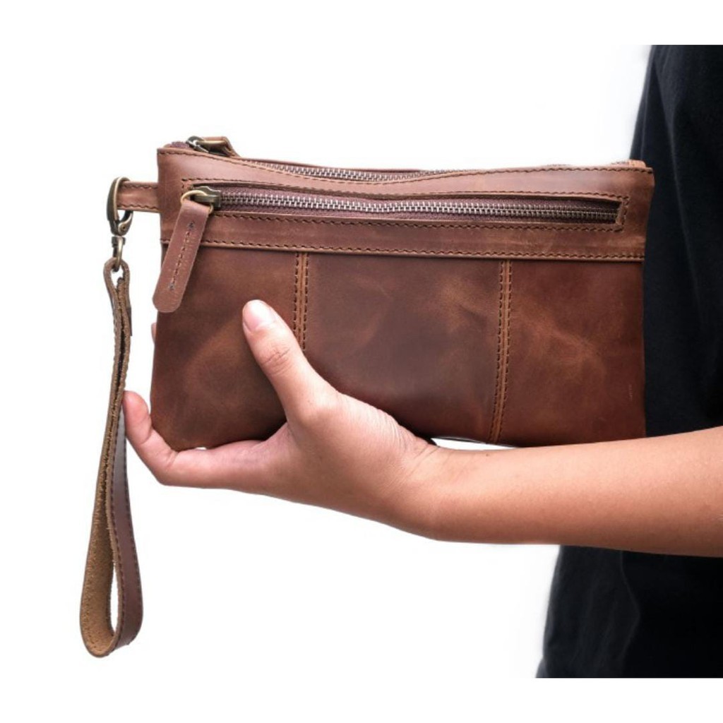 Tas Handbag Kulit Asli Unisex, Pouch Kulit Asli, Handbag Wanita Kulit Asli