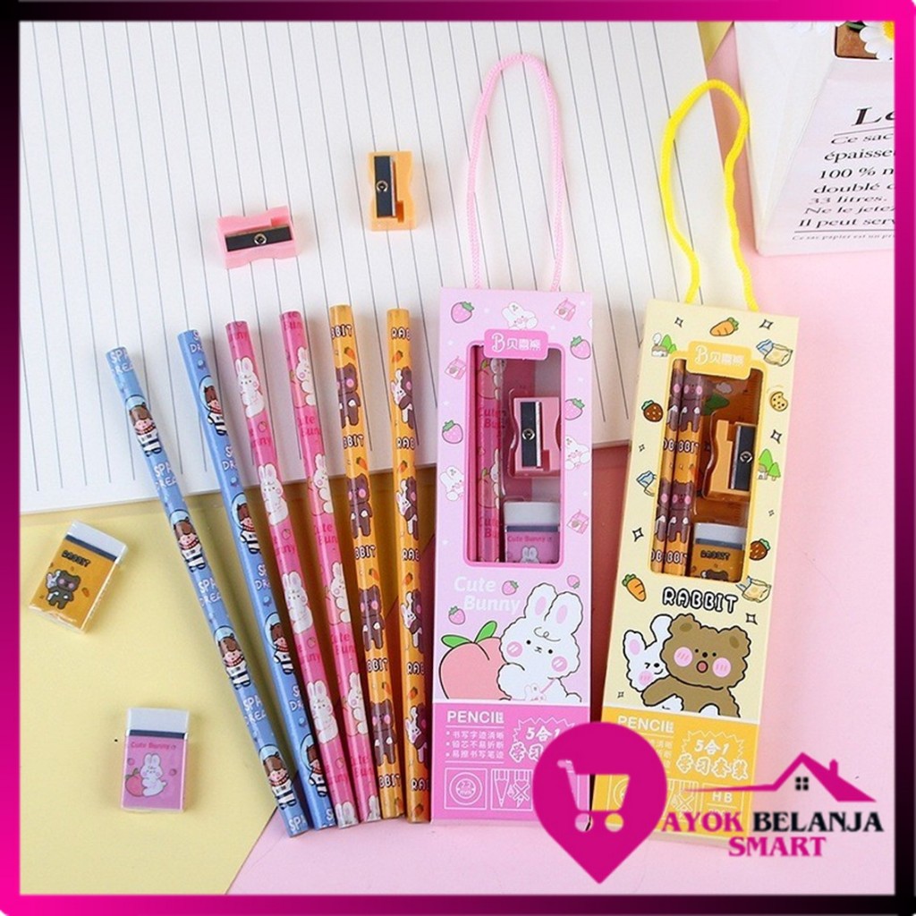 

ABS Stationery Set 5 in 1 Alat Tulis Anak Sekolah Penghapus penggaris Pensil Serutan Karakter Lucu Set Alat Tulis Anak Motif Kartun