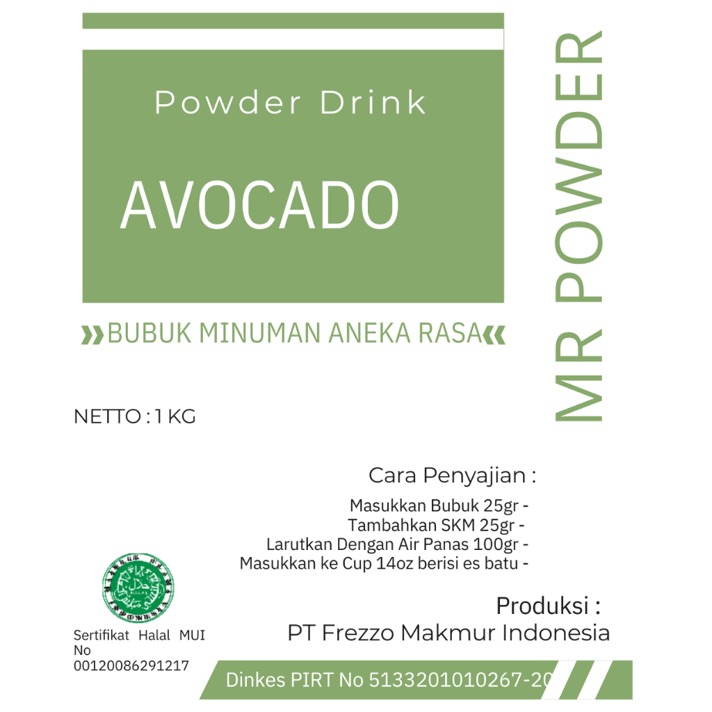 

MR POWDER - BUBUK MINUMAN PREMIUM 1 KG RASA AVOCADO- bubuk minuman rasa serbuk minuman rasa bubuk minuman boba serbuk minuman boba KEKINIAN