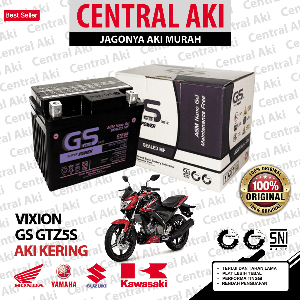 Aki Yamaha Vixion GTZ5S Aki Kering MF - Free Bubble Dus