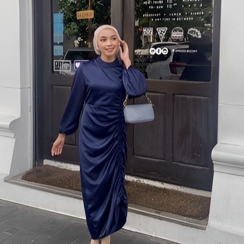 TERMURAH  ANDINI DRESS SATIN SERUT SAMPING / EROLA DRESS SILK SATIN / GAMIS KONDANGAN SERUT / GAMIS 