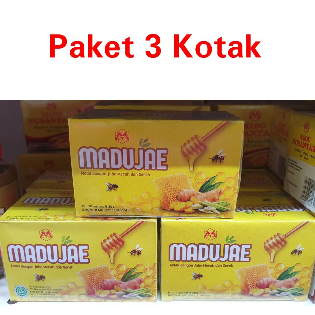 

Paket 3 Kotak MADUJAE Madu Jahe Nusantara Madu Murni+Jahe+Sereh Isi 10