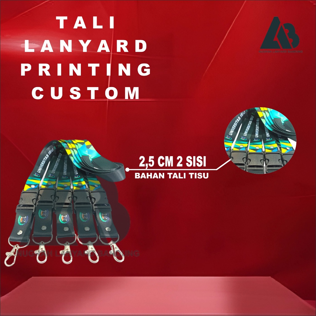 LANYARD PRINTING ID CARD  2,5 CM 2 MUKA /TALI LANYARD PRINTING 2,5 CM DESAIN CUSTOM