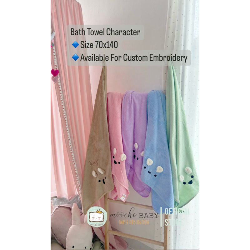 moochi Baby handuk mandi Bath towel Character Custom Embroidery bordir
