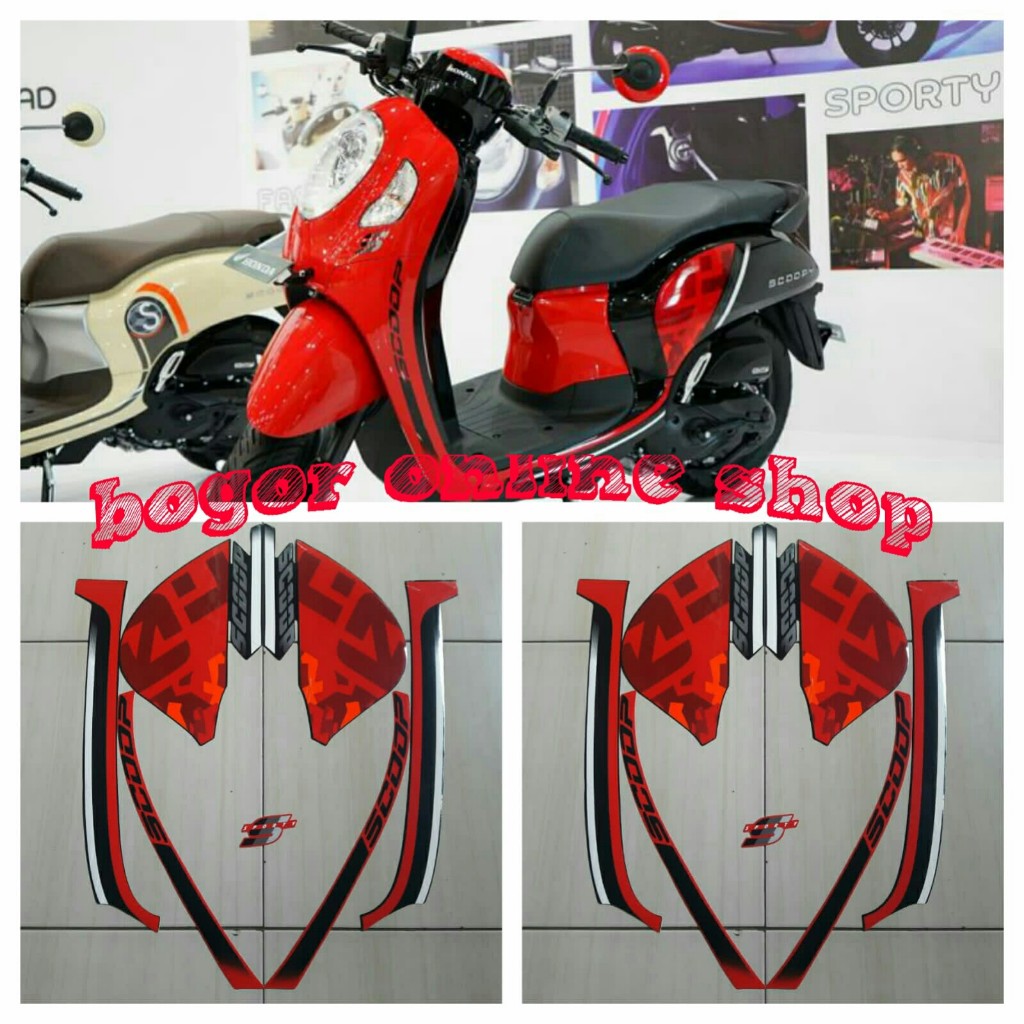 stiker motor Scoopy sporty 2020 hitam-merah