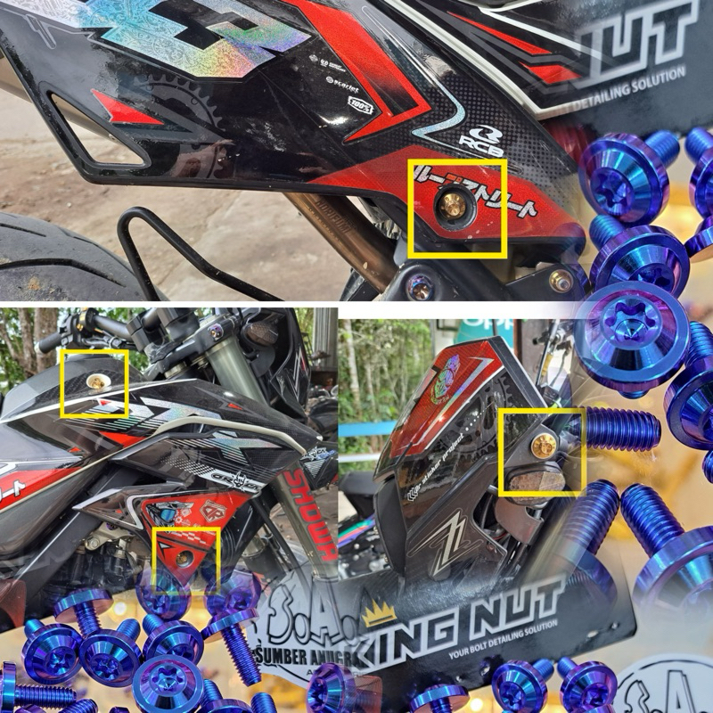 BAUT BODY KLX DTRACKER TITANIUM GRADE 5 (harga set 8 baut) Cover Bodi Dt Klx150 dt150 New SE LED kap