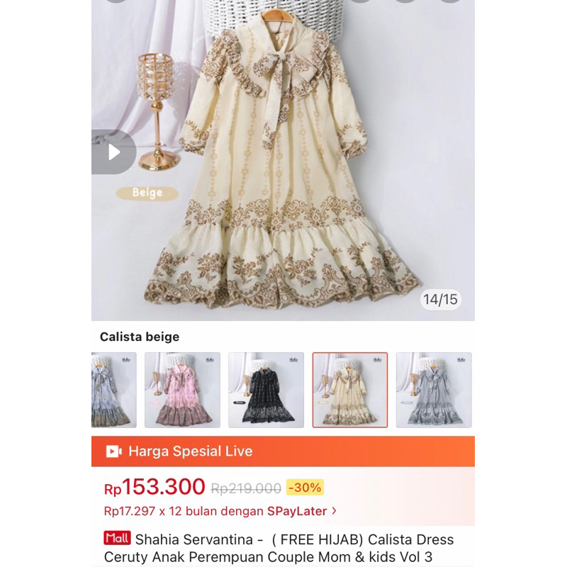 Shahia Servantina (series calista) gamis anak perempuan