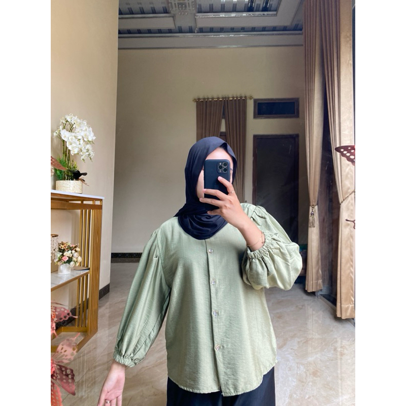 Kemeja Blouse Atasan Lengan Balon Polo Linen kemeja kerja blouse kerja ngantor ootd