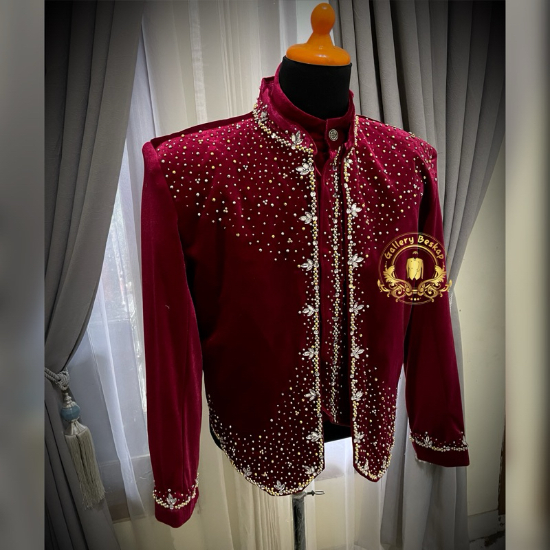 NEW ARRIVAL beskap pengantin jawa bludru maroon
