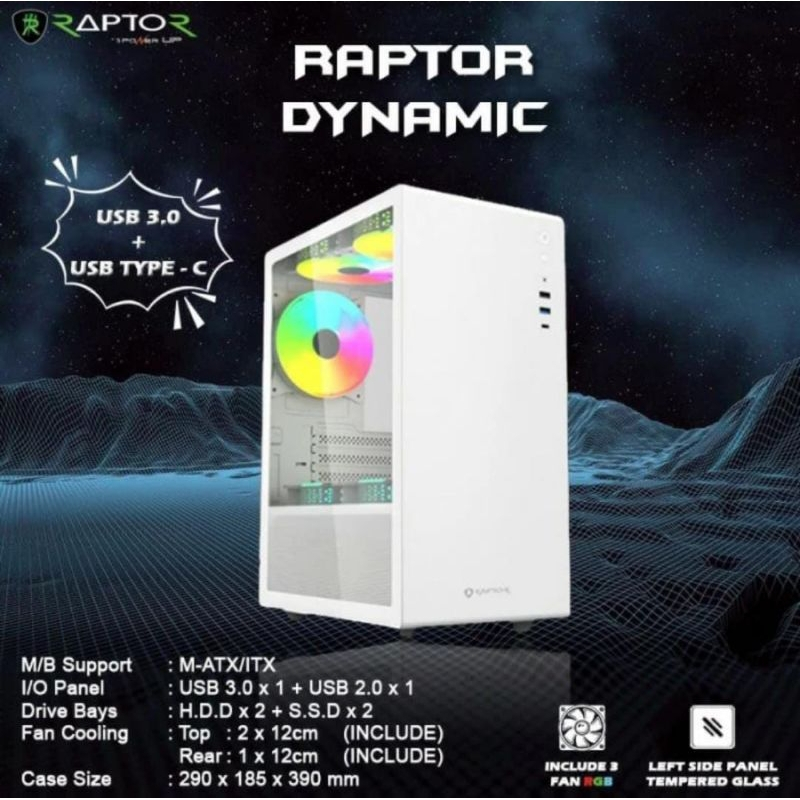 Casing PC Raptor Dynamic White & Black