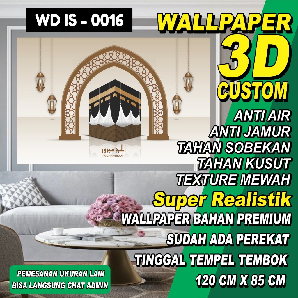 Sticker Tembok Wallpaper Dinding Seri Islami Kaligrafi 09-016 / Wall Stiker Dinding Custom 3D / Wall