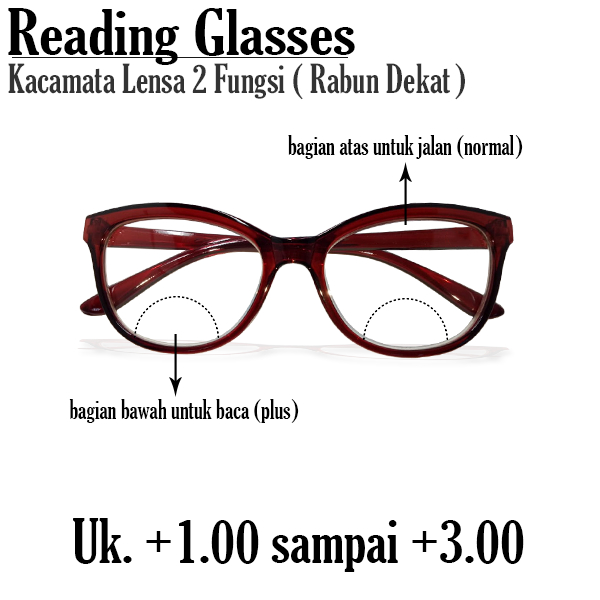 Kacamata Baca Plus (+) 2 Fungsi Baca dan Jalan Uk +1.00 s/d +3.00 Frame Coklat Kaca mata Rabun Dekat