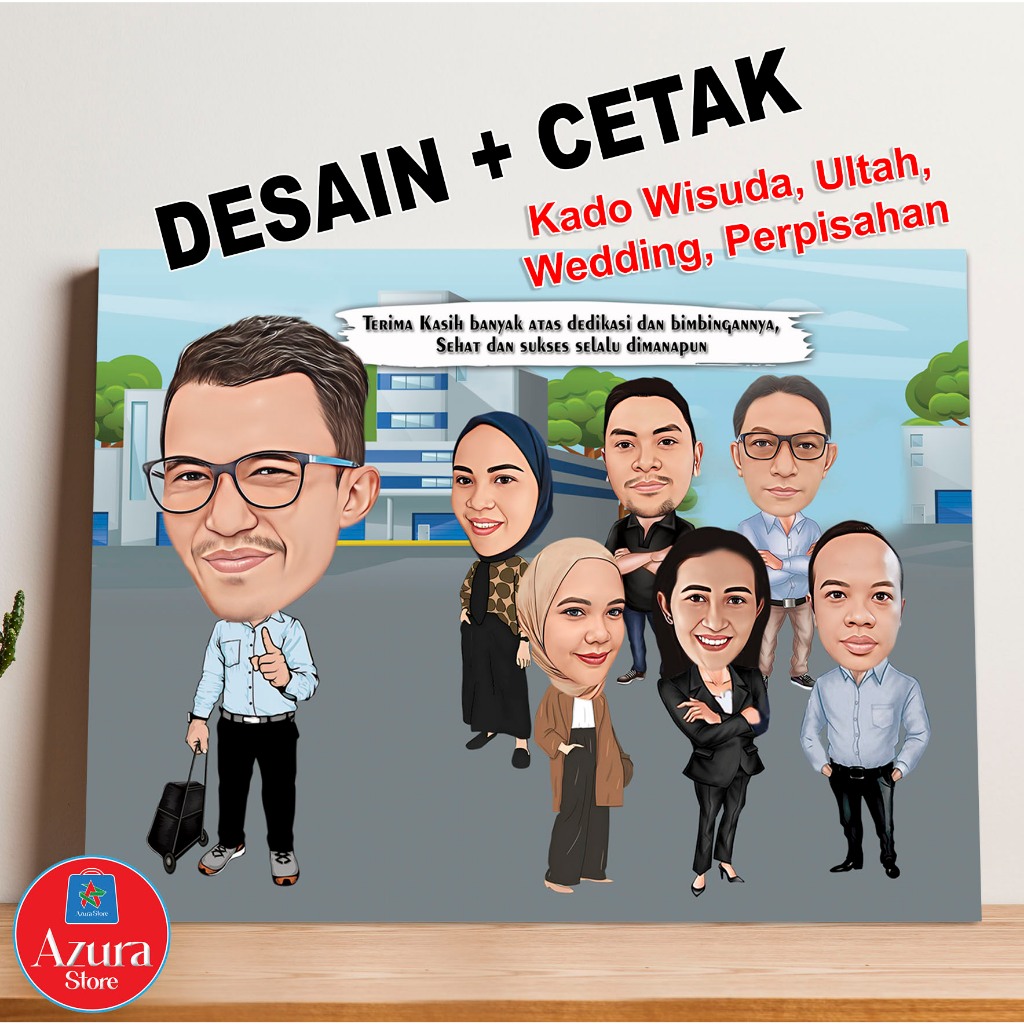 KADO FOTO KARIKATUR 7 WAJAH + BINGKAI MDF / KADO WISUDA, KADO ULANG TAHUN, KADO ANNIVERSARY, HADIAH 