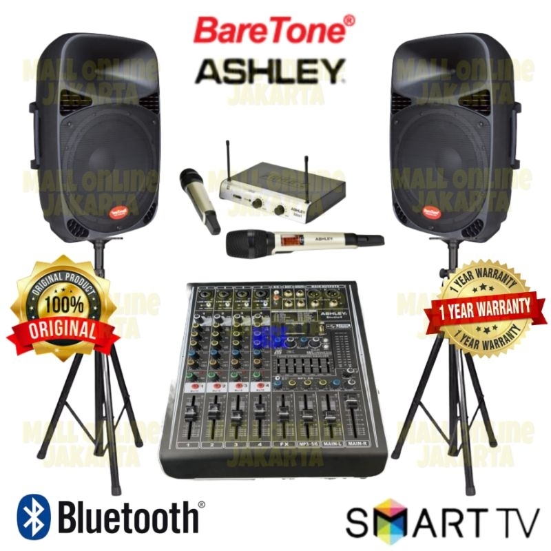 Paket Power mixer Ashley 15 inch baretone karaoke sound system