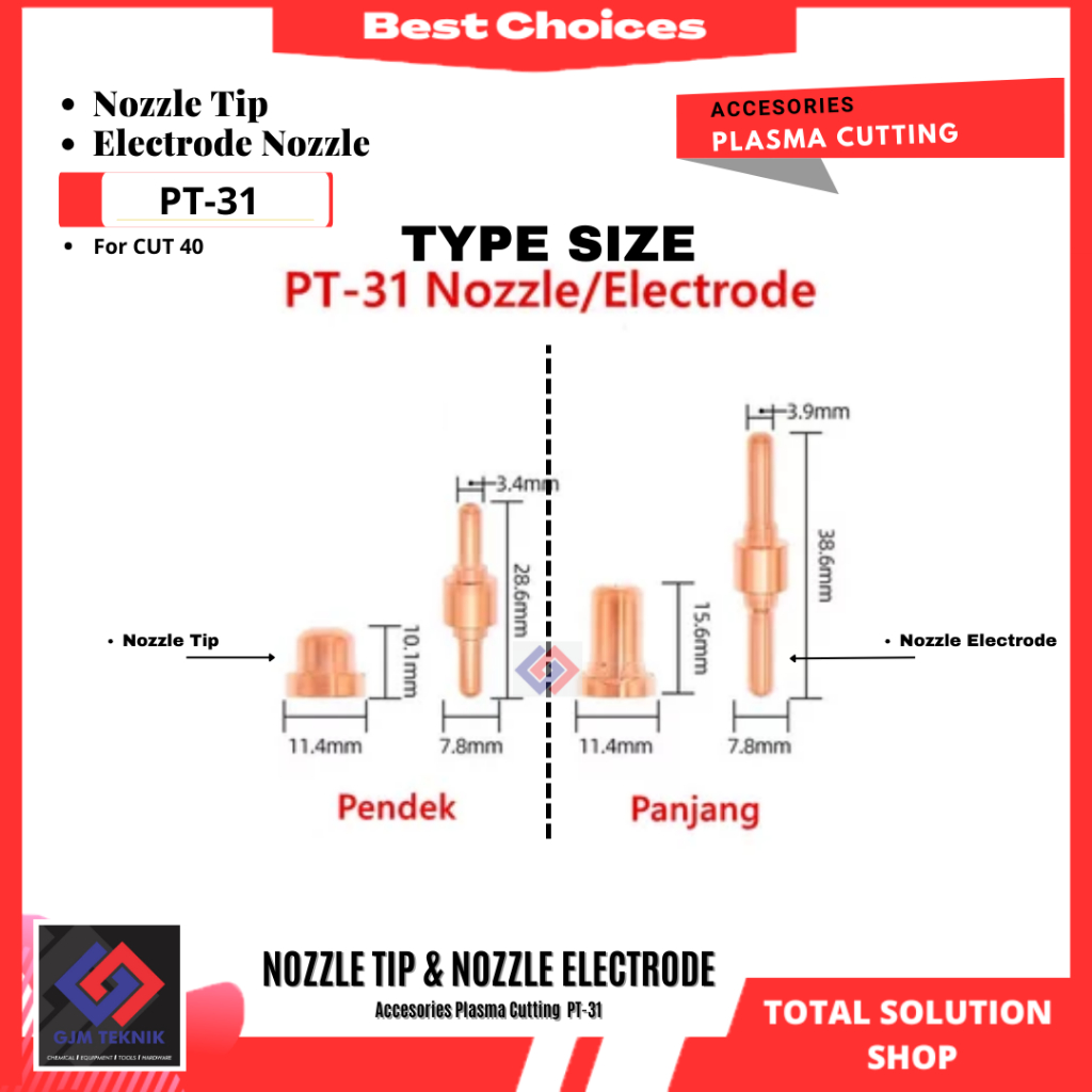 Nozzle Tip plasma cut 40 PT31 Short Tip Electrode plasma cut 40 PT31