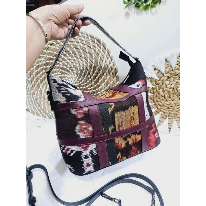 TAS ETNIK HANDBAG WANITA KULIT ASLI TENUN NTT PATCHWORK 123