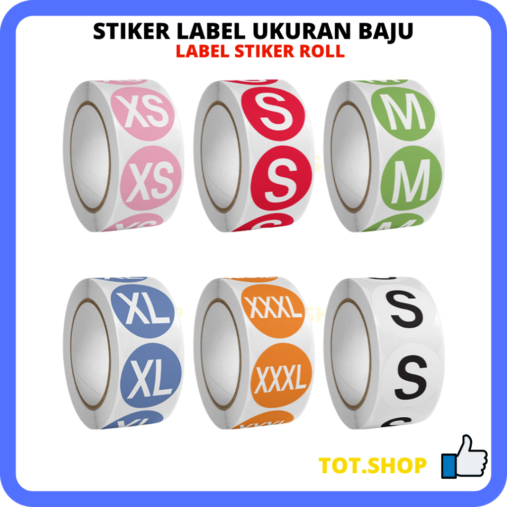 

1 Roll Isi -+500pcs Sticker Label Size Baju Stiker Ukuran Pakaian Bundar Stiker Label Tempel Bulat Size