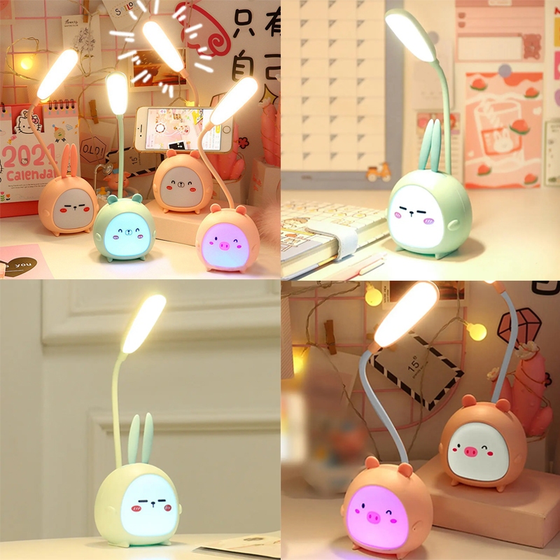Lampu Meja Double LED Karakter Lucu Lampu Baca Belajar Fleksibel Reading USB Desk LampCute Cartoon