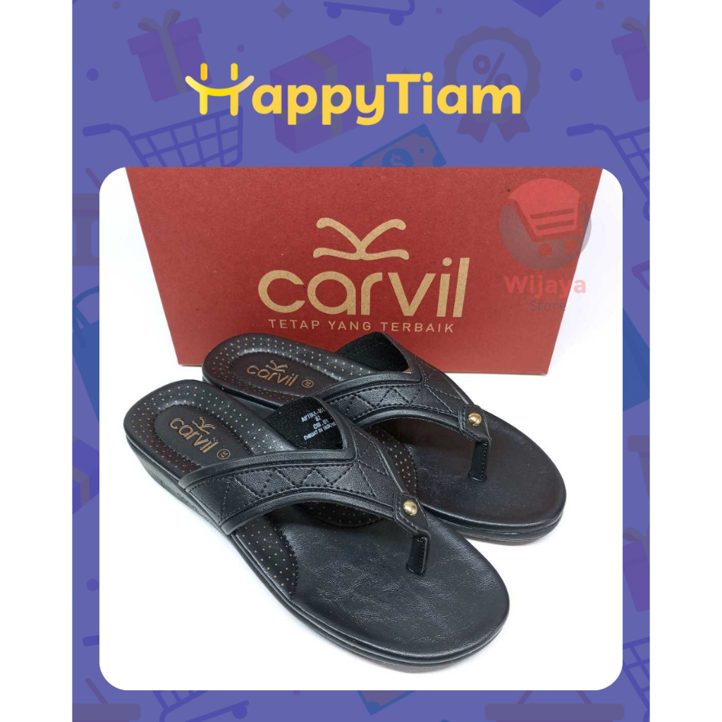 SANDAL WANITA CARVIL ANTIKA 01 BLACK 36 - 40 ORIGINAL ~ SENDAL CEWEK WEDGES HEELS HITAM HAK FANCY