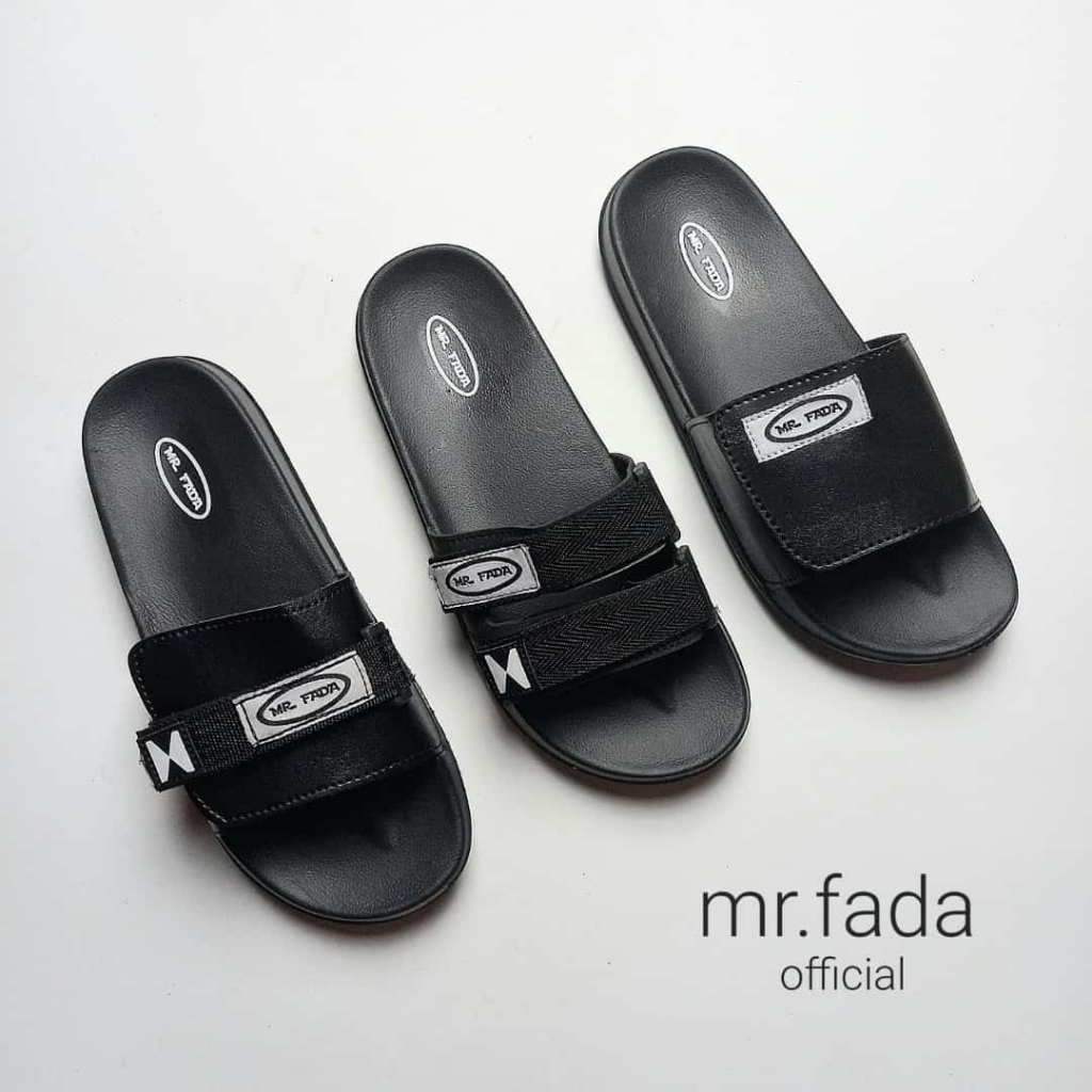 Sandal Slippers l Sandal Slop l Sandal Slide Pria Original Handmade MR.FADA Full All Black Hitam Pol