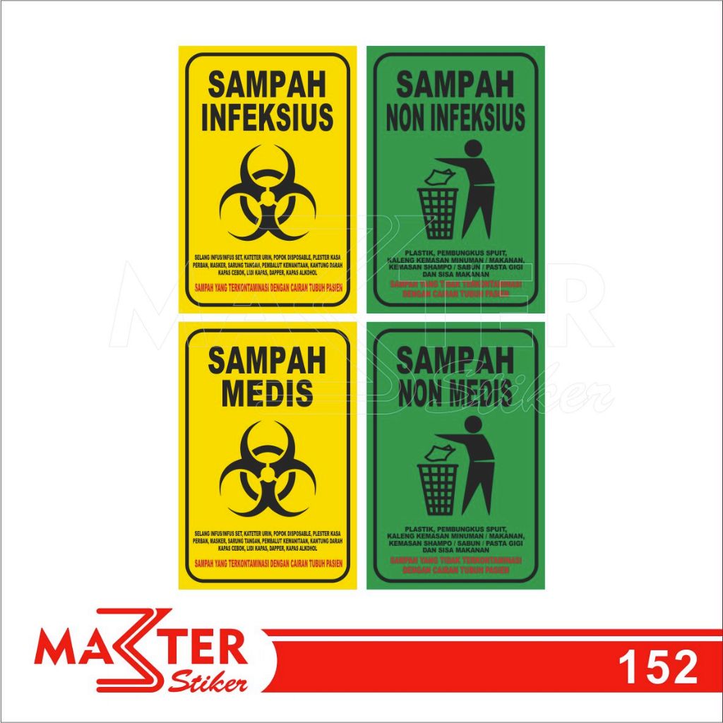 152 - Stiker Sampah Infeksius dan Non Infeksius, Sampah Medis dan Non Medis, Tahan Air, Bisa Custom