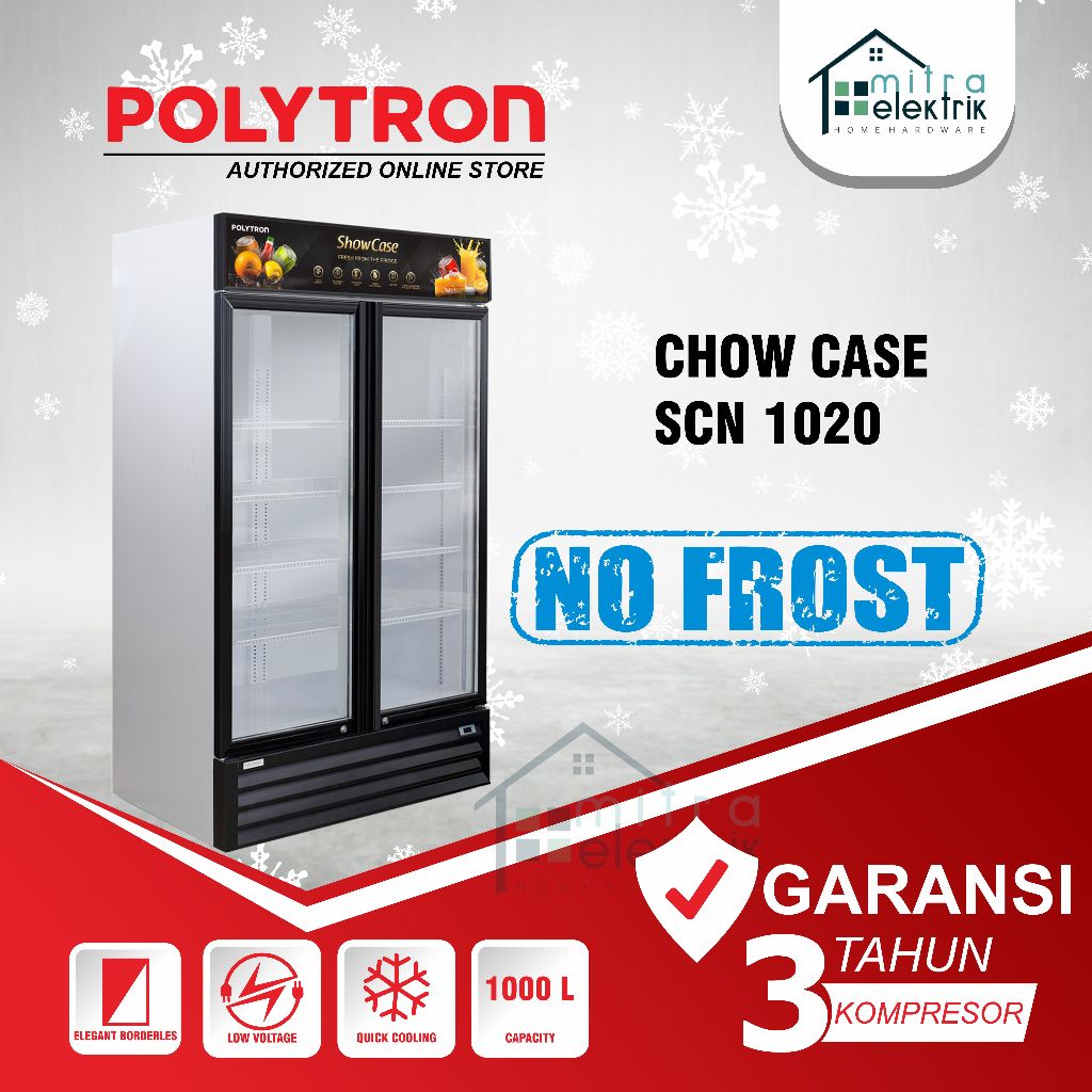 Showcase POLYTRON SCN1020 2 Pintu 1000 Liter Tempered Glass Door No Frost
