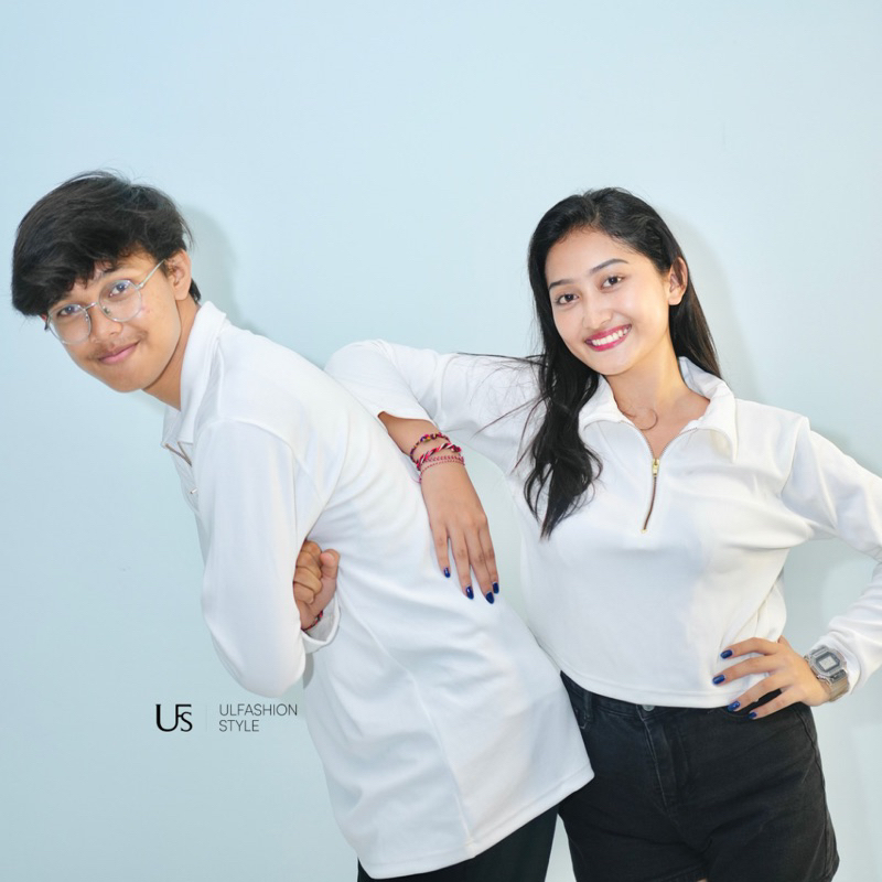 Atasan wanita Crop top Kerah resleting lengan panjang rib cotton premium | Baju cewek | vintage top 