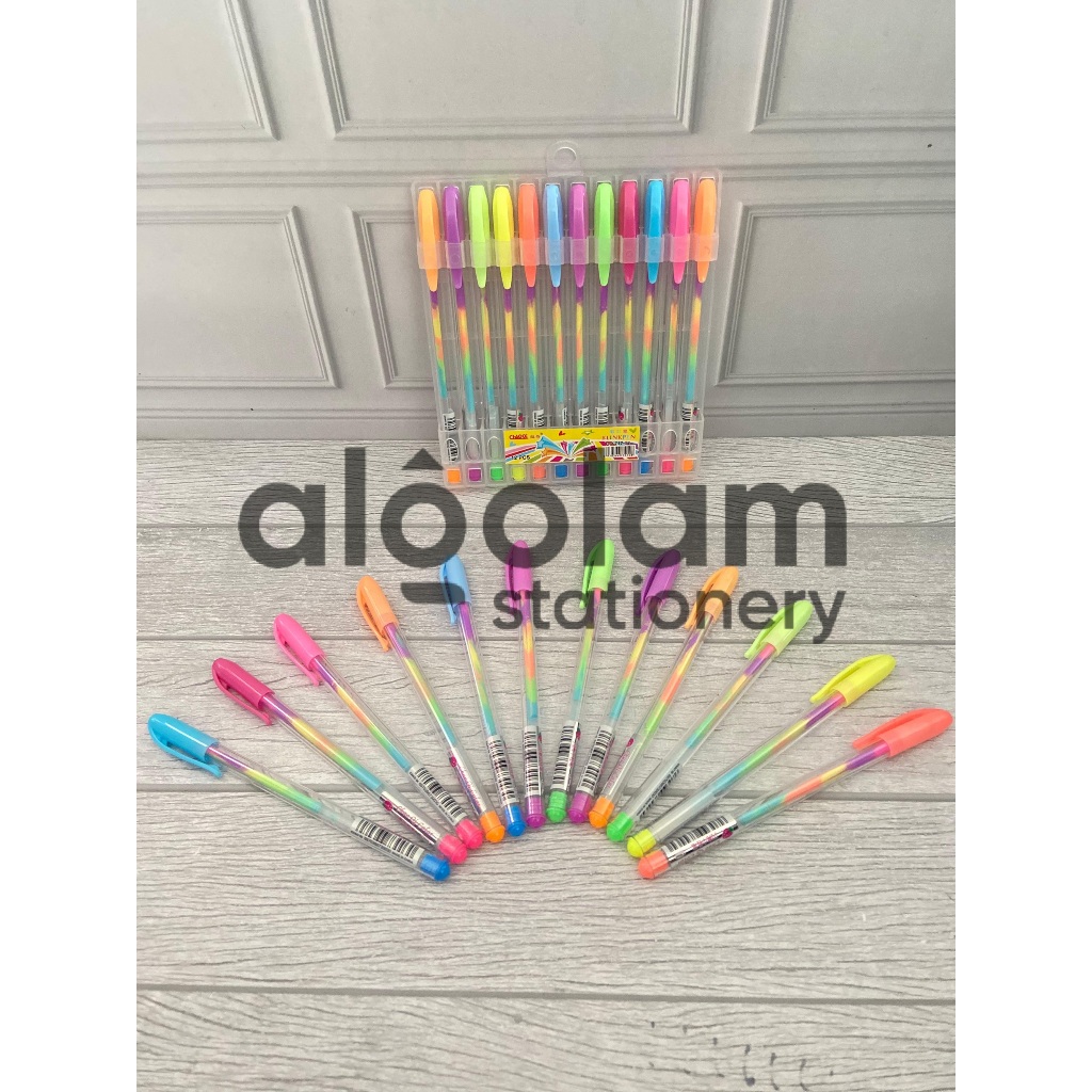 

SATU SET ( 12 PCS ) Pulpen Rainbow Pelangi Gel Pen Rainbow Pelangi Rainbow Pen