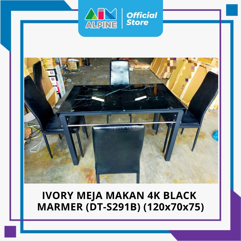 IVORY MEJA MAKAN 4K BLACK MARMER (DT-S291B) (120x70x75)