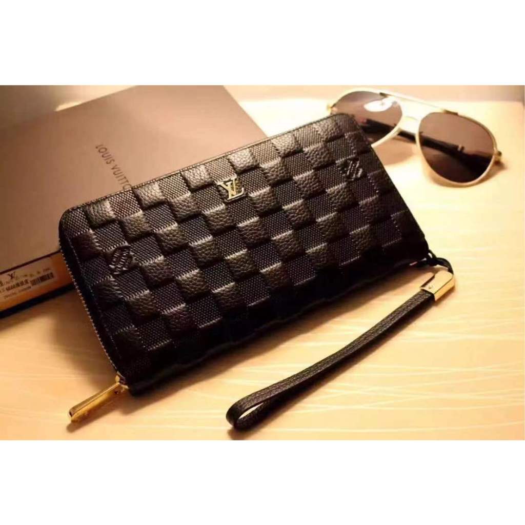 Original Louis Vuitton Louis Vuitton leather embossed classic checkered men's clutch bag