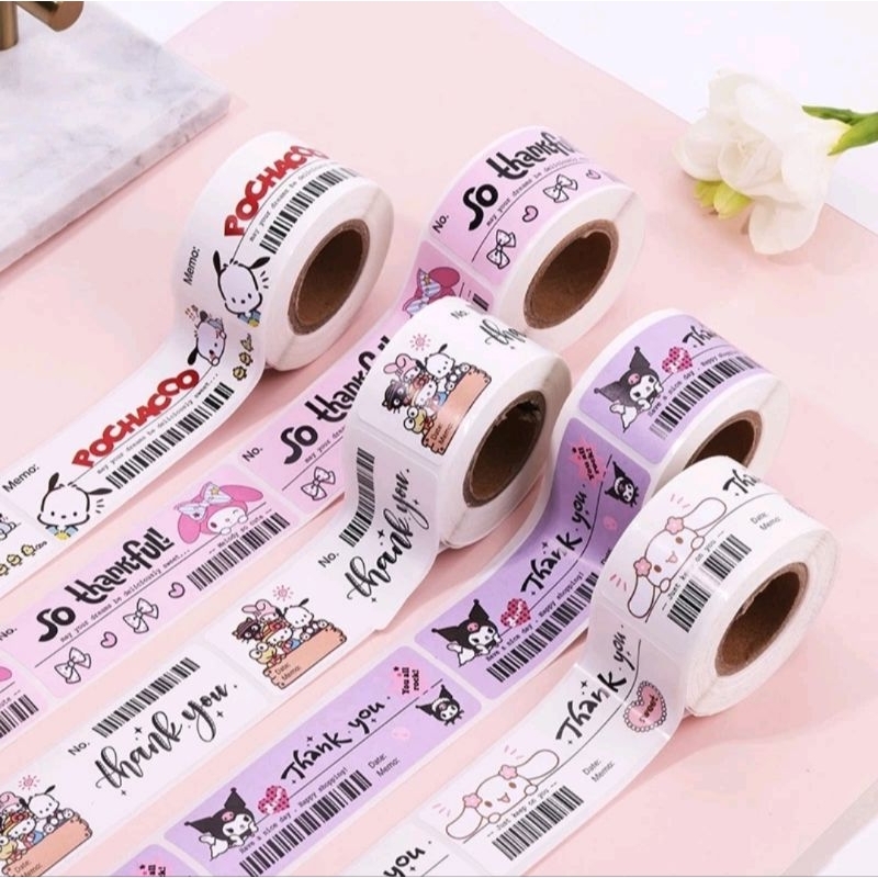 

(DAPAT 20 PCS) sticker memo Roll label sanrio thankyou panjang / sticker Roll thankyou sanrio / sticker Roll kuromi cinnamoroll melody