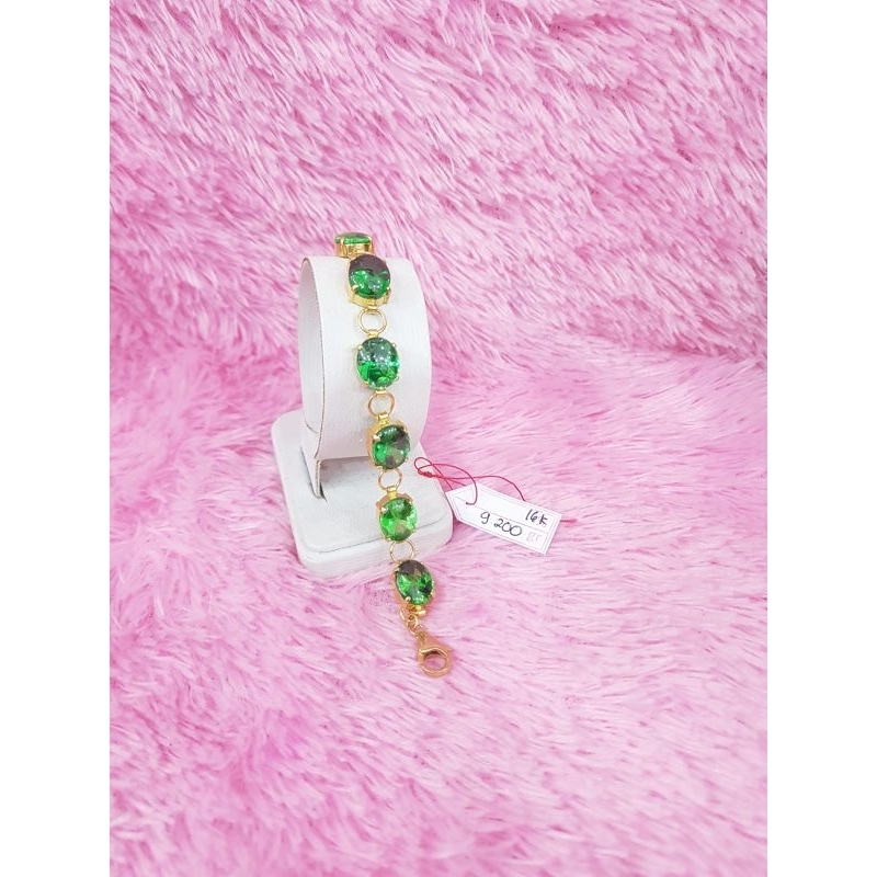 GL31H253H Gelang mata kristal hijau emas kuning asli berat 9.200 sama mata 19.200 pj.17,8 kadar 70% 