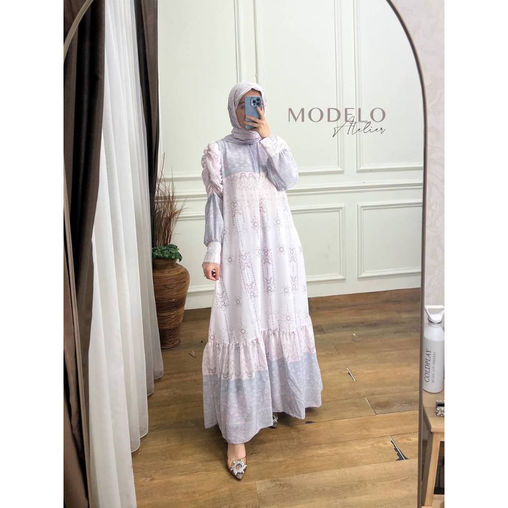 Halwa Premium Maxy Set Hijab | | Gamis Plisket Motif / Gamis Meijiewang / Dress Plisket Mewah Jumbo 