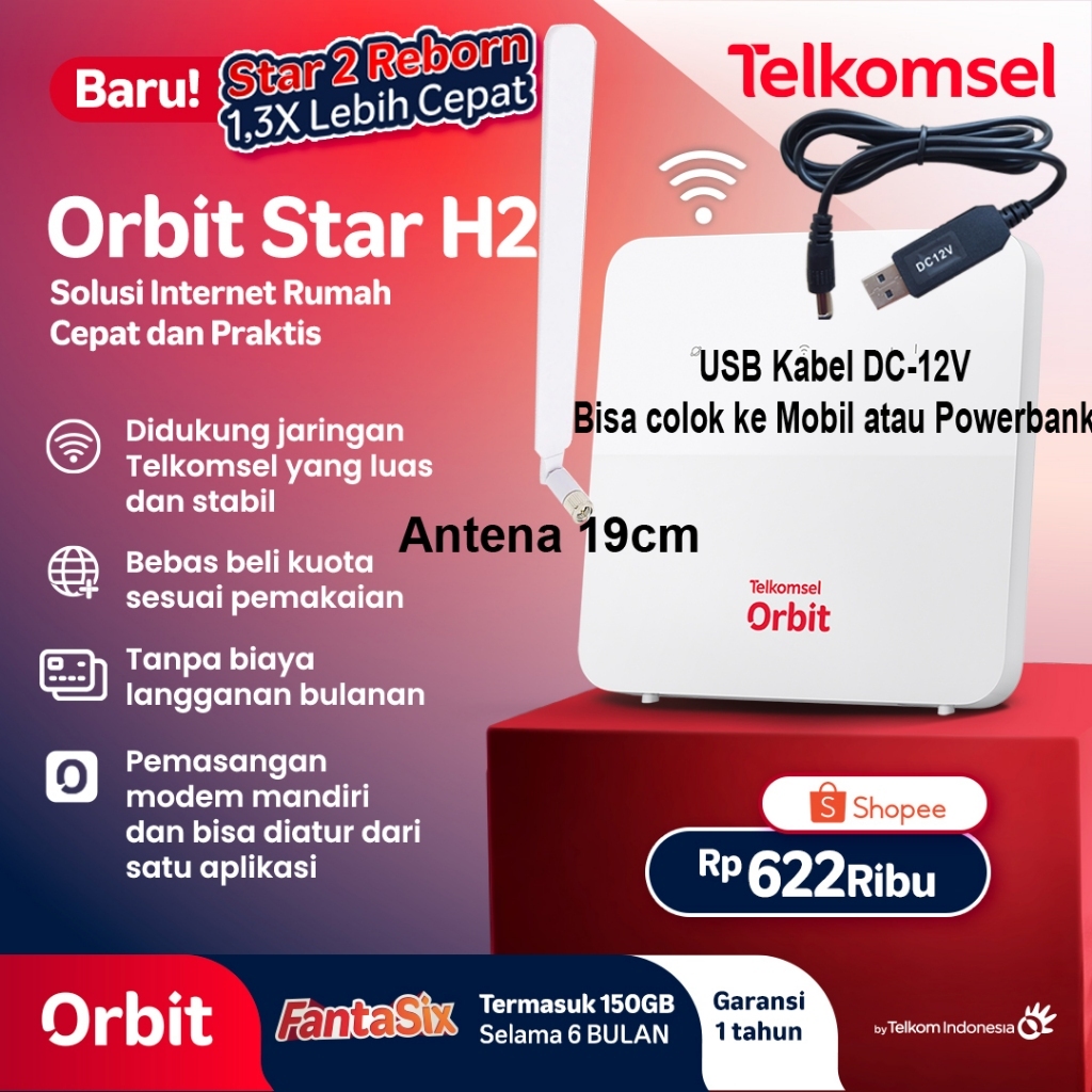 Telkomsel Orbit Star H2 Modem WiFi 4G Free 150GB Penerus Orbit Star 2 B312