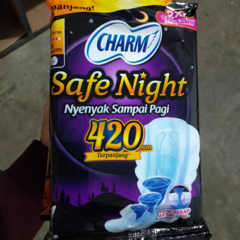 Pembalut Charm safe night 42cm wings isi 1pcs (1 renceng 10 saset) pembalut malam pembalut malam pem