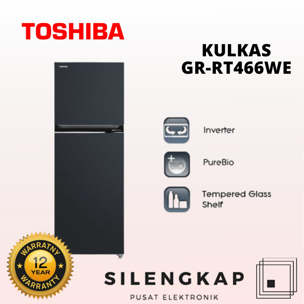 TOSHIBA Kulkas 2 Pintu Kapasitas 338 Liter GR-RT466WE-PMF-58