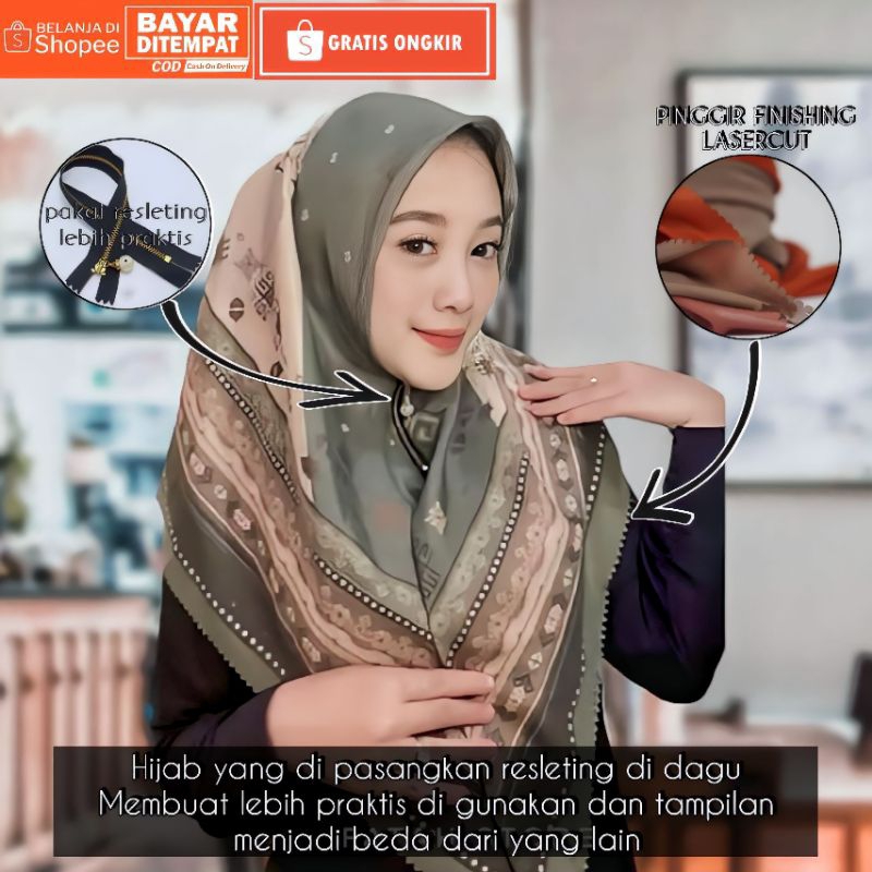 | BAYAR DI TEMPAT | Kerudung zipper segi empat terbaru / hijab resleting Zipper motif / Kerudung mot