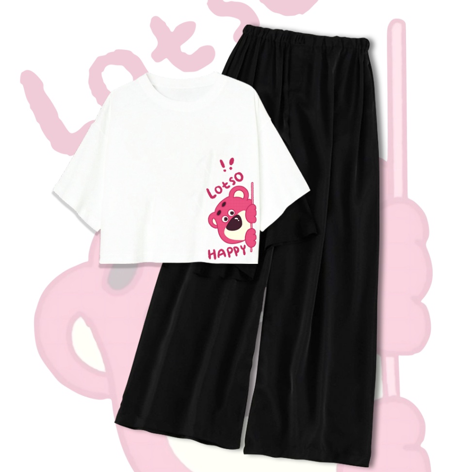 Siap Kirim CLSTORE SETELAN BAJU REMAJA USIA 914 TAHUN KAOS CROP OVERSIZE DAN CELANA KULOT LOTSO HAPP