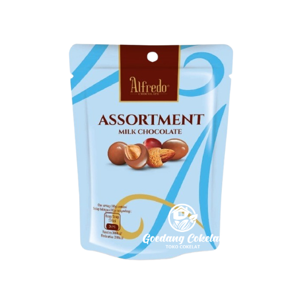 

Ay00! Alfredo Coklat Almond Kismis Hazelnut Assortment Milk Chocolate Kemasan Pouch 30g