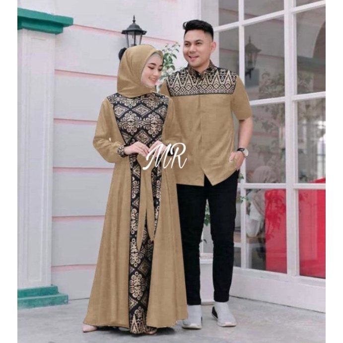 FASH Cuci Gudang Gamis Batik Kombinasi Polos Terbaru 222 Modern Couple Baju Muslim Pasangan Berkuali