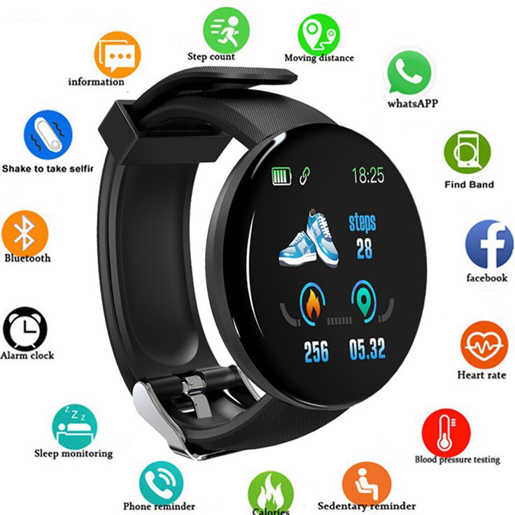 Ny SmartWatch D18 Smart Watch Olahraga Tahan Air Pria dan Wanita Bluetooth Digital Smart Watch  Z