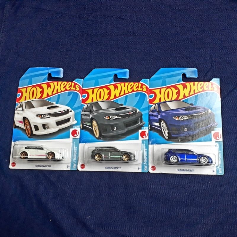 3 Diecast Hot Wheels HW J Imports Subaru WRX STI Putih, Abu dan Biru