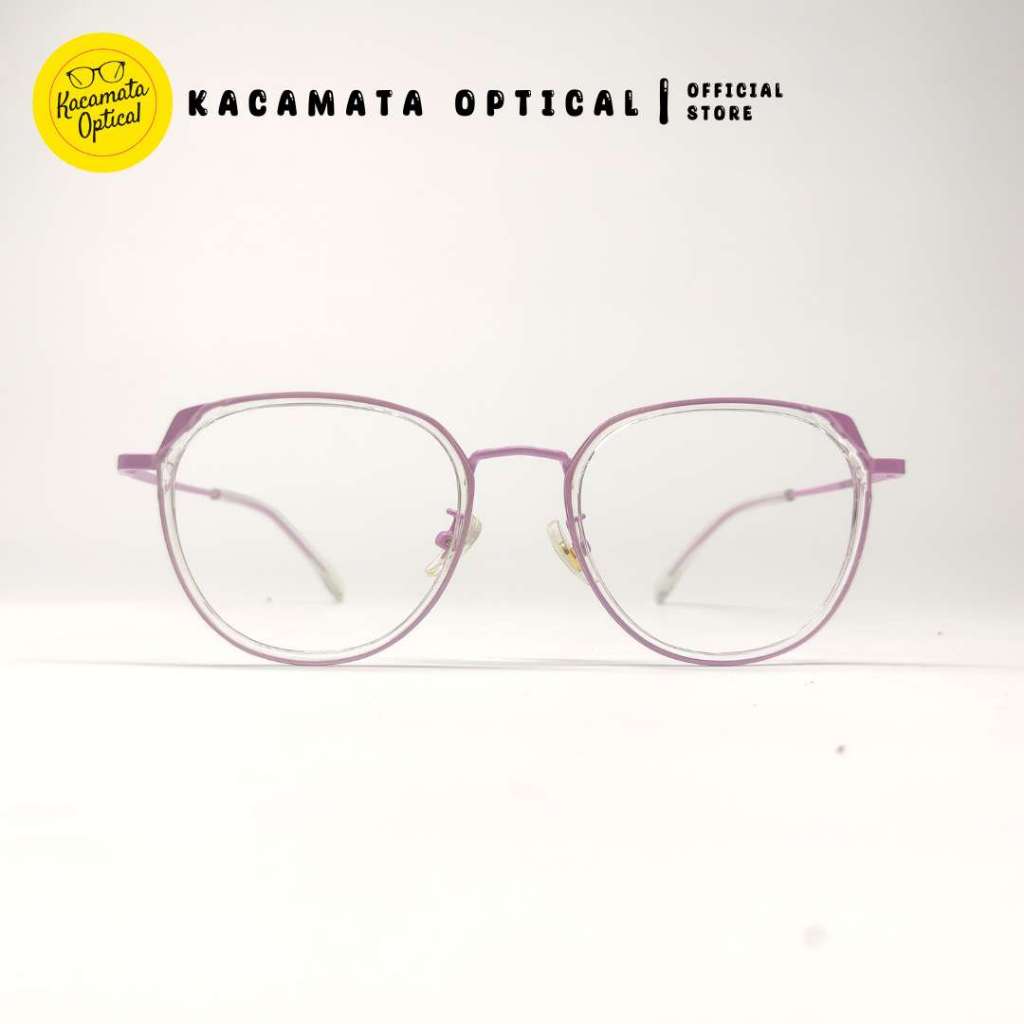 KACAMATA OPTICAL - Frame KMO9885 Oval Bening Pink Besi Plastik