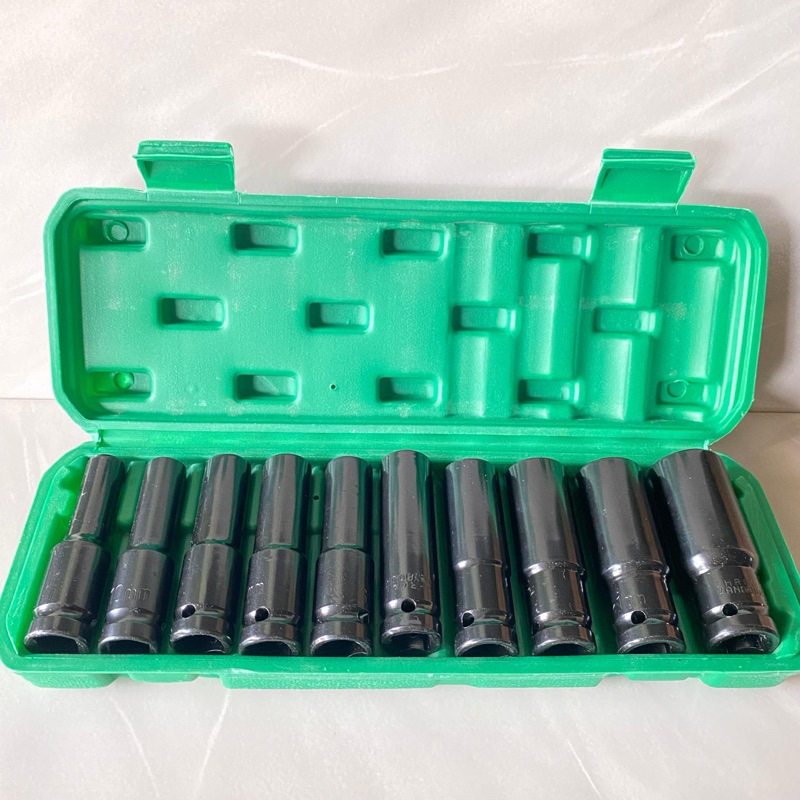 Mata sok Impact sock Socket Set 10Pcs 1/2 Inch 8-24MM Extension Impact Socket Panjang Mencapai Soket