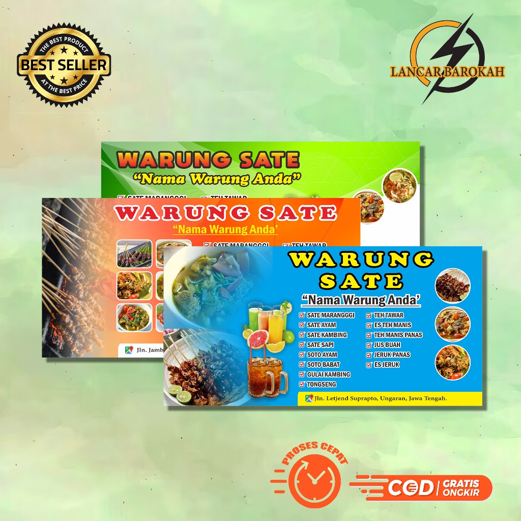 Cetak Banner | Spanduk | Baliho | Warung Sate | Kedai Sate | Custom Design | Free | Kualitas Premium